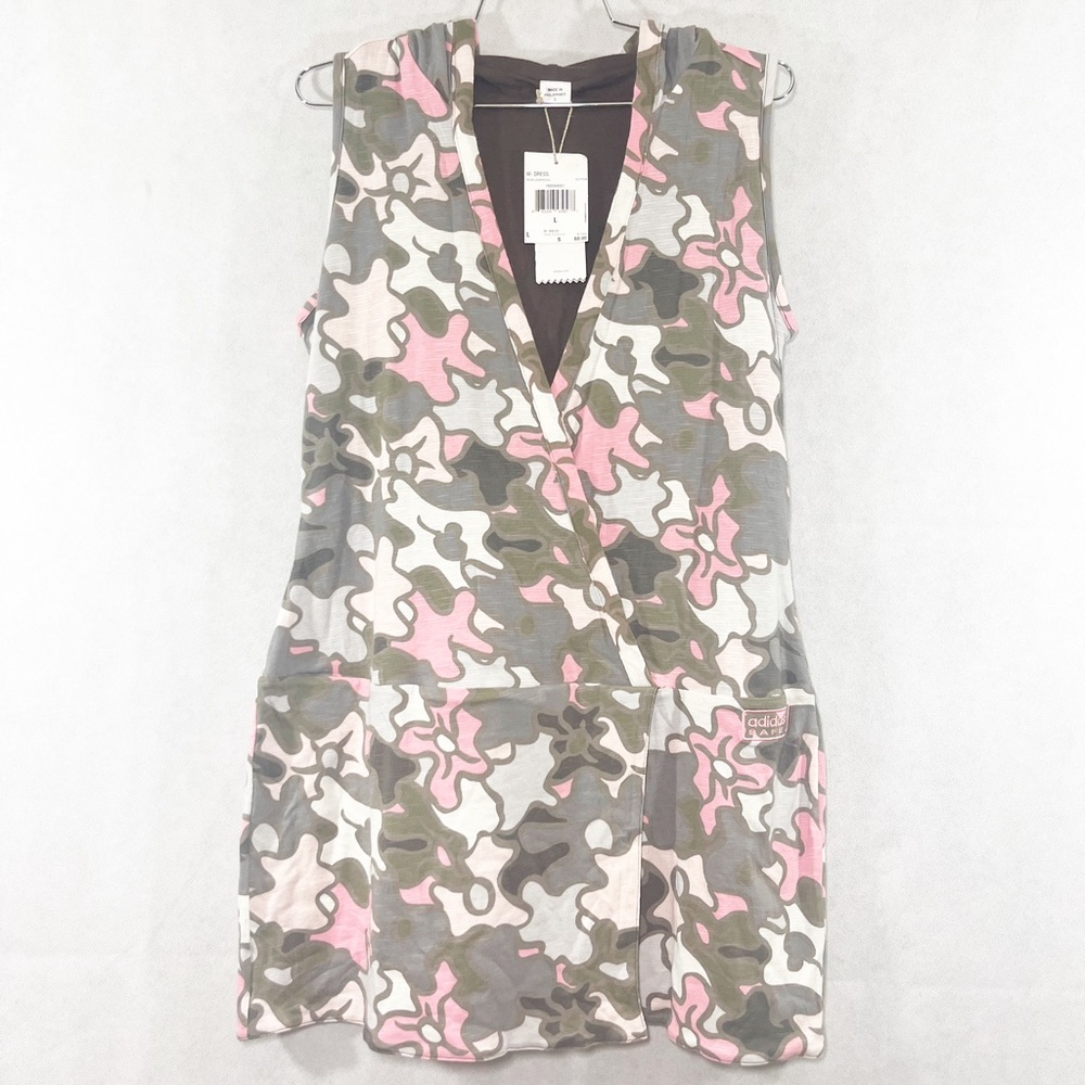 Adidas safety brown/camo floral. Reversible hooded dress/tunic Size Large NWT